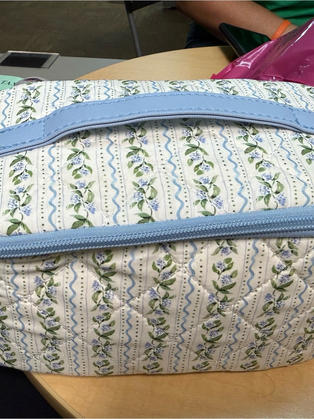 Quilted Floral Cosmetic Travel Bag in Light Blue